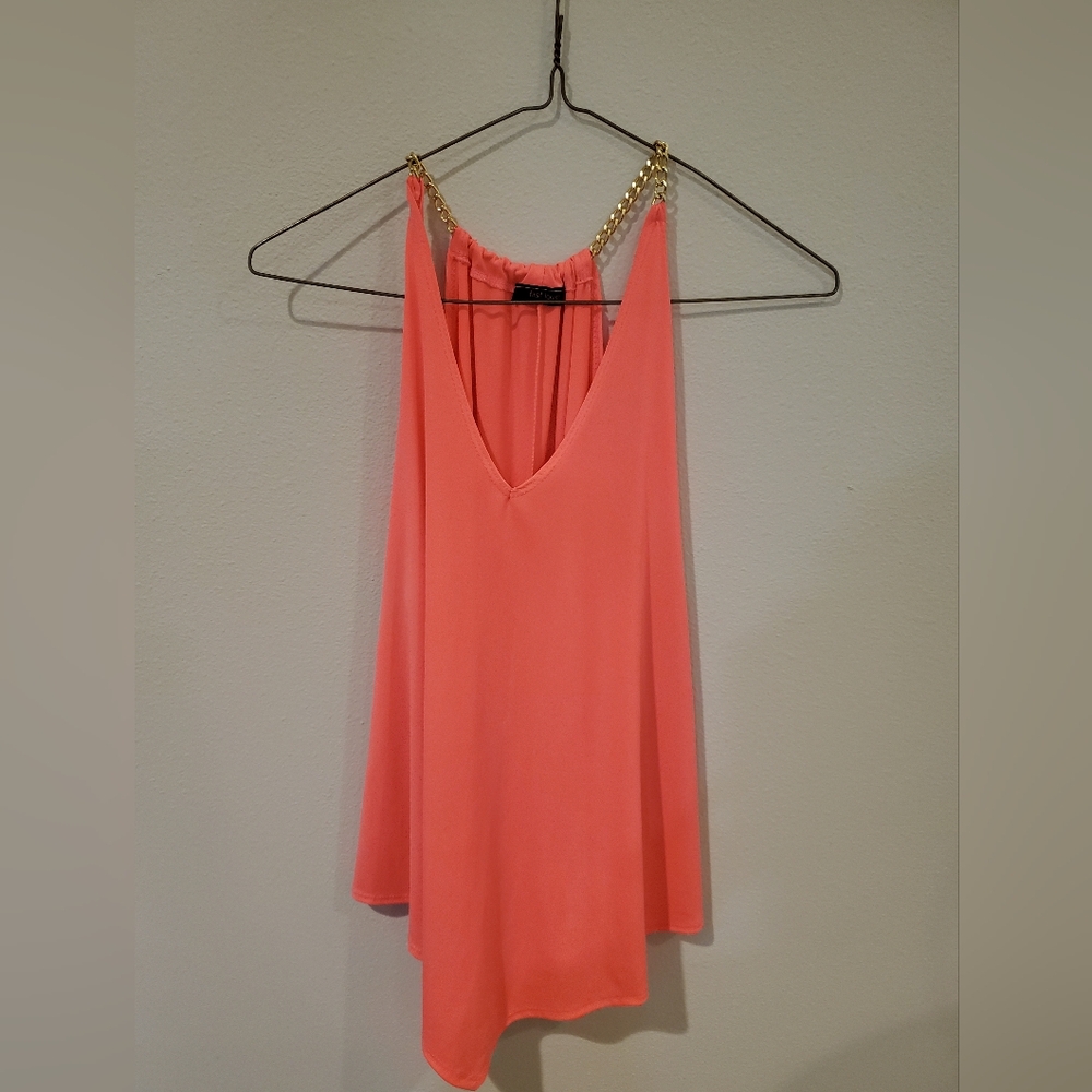 Elegant Coral Dress with Gold Chain Straps. Like New Condition Woren Once Comfy